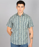 BLOCKS OF INDIA Cotton Hand Block Print Half Sleeves Summer Shirt for Men Zig Zag