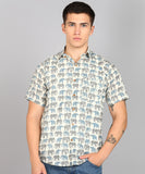 BLOCKS OF INDIA Cotton Hand Block Print Half Sleeves Summer Shirt for Men (Blue Elephant)