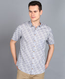 BLOCKS OF INDIA Cotton Hand Block Print Half Sleeves Summer Shirt for Men (Grey Ikat)