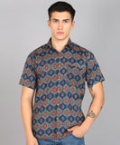 BLOCKS OF INDIA Cotton Hand Block Print Half Sleeves Summer Shirt for Men Red Eye