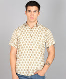 BLOCKS OF INDIA Cotton Hand Block Print Half Sleeves Summer Shirt for Men Yellow Buti