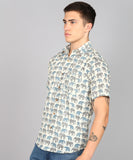 BLOCKS OF INDIA Cotton Hand Block Print Half Sleeves Summer Shirt for Men (Blue Elephant)