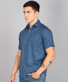 BLOCKS OF INDIA Cotton Hand Block Print Half Sleeves Summer Shirt for Men Blue Triangle
