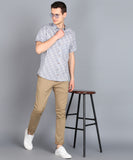 BLOCKS OF INDIA Cotton Hand Block Print Half Sleeves Summer Shirt for Men (Grey Ikat)