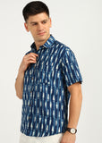 BLOCKS OF INDIA Cotton Hand Block Print Half Sleeves Summer Shirt for Men Blue Patti