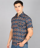 BLOCKS OF INDIA Cotton Hand Block Print Half Sleeves Summer Shirt for Men Red Eye