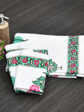 BLOCKS OF INDIA Cotton Hand Block Printed Soft Waffle Fabric Towel Set : 1 Bath Towel and 4 Hand Towel (Color 37)