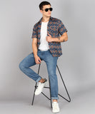 BLOCKS OF INDIA Cotton Hand Block Print Half Sleeves Summer Shirt for Men Red Eye