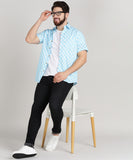 BLOCKS OF INDIA Cotton Hand Block Print Half Sleeves Summer Shirt for Men (White Blue Buti)