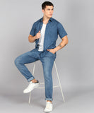 BLOCKS OF INDIA Cotton Hand Block Print Half Sleeves Summer Shirt for Men Blue Triangle