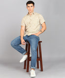 BLOCKS OF INDIA Cotton Hand Block Print Half Sleeves Summer Shirt for Men Yellow Buti