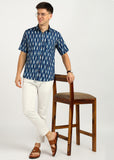 BLOCKS OF INDIA Cotton Hand Block Print Half Sleeves Summer Shirt for Men Blue Patti