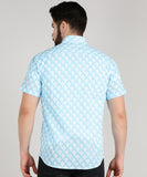 BLOCKS OF INDIA Cotton Hand Block Print Half Sleeves Summer Shirt for Men (White Blue Buti)