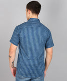 BLOCKS OF INDIA Cotton Hand Block Print Half Sleeves Summer Shirt for Men Blue Triangle