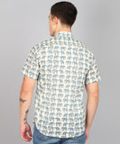 BLOCKS OF INDIA Cotton Hand Block Print Half Sleeves Summer Shirt for Men (Blue Elephant)