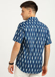 BLOCKS OF INDIA Cotton Hand Block Print Half Sleeves Summer Shirt for Men Blue Patti