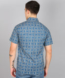 BLOCKS OF INDIA Cotton Hand Block Print Half Sleeves Summer Shirt for Men (Blue Eye)