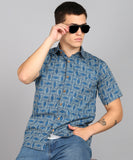 BLOCKS OF INDIA Cotton Hand Block Print Half Sleeves Summer Shirt for Men (Blue Eye)