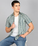 BLOCKS OF INDIA Cotton Hand Block Print Half Sleeves Summer Shirt for Men Zig Zag