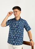 BLOCKS OF INDIA Cotton Hand Block Print Half Sleeves Summer Shirt for Men Blue Patti