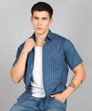 BLOCKS OF INDIA Cotton Hand Block Print Half Sleeves Summer Shirt for Men Blue Triangle