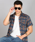 BLOCKS OF INDIA Cotton Hand Block Print Half Sleeves Summer Shirt for Men Red Eye