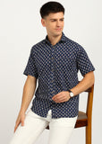 BLOCKS OF INDIA Cotton Hand Block Print Half Sleeves Summer Shirt for Men Blue Red Buti