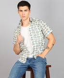 BLOCKS OF INDIA Cotton Hand Block Print Half Sleeves Summer Shirt for Men (Blue Elephant)
