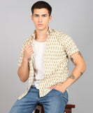 BLOCKS OF INDIA Cotton Hand Block Print Half Sleeves Summer Shirt for Men Yellow Buti