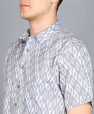 BLOCKS OF INDIA Cotton Hand Block Print Half Sleeves Summer Shirt for Men (Grey Ikat)