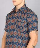 BLOCKS OF INDIA Cotton Hand Block Print Half Sleeves Summer Shirt for Men Red Eye
