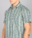 BLOCKS OF INDIA Cotton Hand Block Print Half Sleeves Summer Shirt for Men Zig Zag