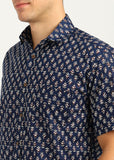 BLOCKS OF INDIA Cotton Hand Block Print Half Sleeves Summer Shirt for Men Blue Red Buti