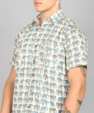 BLOCKS OF INDIA Cotton Hand Block Print Half Sleeves Summer Shirt for Men (Blue Elephant)
