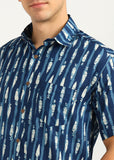 BLOCKS OF INDIA Cotton Hand Block Print Half Sleeves Summer Shirt for Men Blue Patti