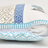 Rajasthani Handmade Hand Block Print Cotton Cushion Cover , Blue Grey Half (5 Pcs)