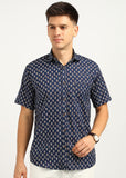 BLOCKS OF INDIA Cotton Hand Block Print Half Sleeves Summer Shirt for Men Blue Red Buti