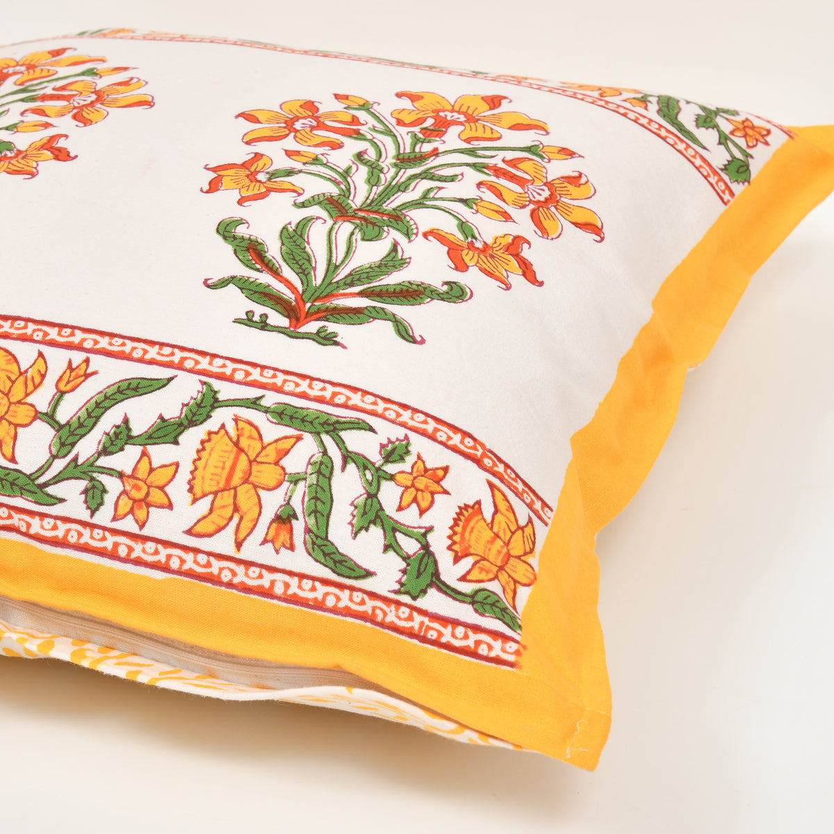 Multicolor - Jaipur Block Printed Patchwork Canvas Cotton Cushion Cover (16 x 16 in)