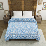 BLOCKS OF INDIA Hand Block Printed Cotton King Size Quilt (Blue GAD Paisley)