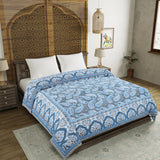 BLOCKS OF INDIA Hand Block Printed Cotton King Size Quilt (Blue GAD Paisley)