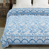 BLOCKS OF INDIA Hand Block Printed Cotton King Size Quilt (Blue GAD Paisley)