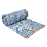 BLOCKS OF INDIA Hand Block Printed Cotton King Size Quilt (Blue GAD Paisley)