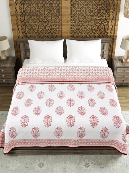 Cotton Dohar / Blanket King Bed Size Hand Block Printed (Maroon pot)