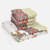 BLOCKS OF INDIA Cotton Hand Block Printed Soft Waffle Fabric Towel Set : 1 Bath Towel and 4 Hand Towel (Color 12)
