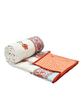 Hand Block Printed 100% Cotton Dohar King Size Reversible (Grey Orange Flower)