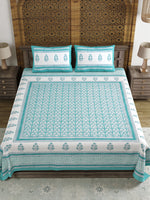 BLOCKS OF INDIA Hand Block Printed Cotton Super King Size Bedsheet(245 X 270 CM) (Color 10)