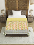 Cotton Single Size Quilt Hand Block Print for Light Winters (150x225 cm) (Green gad buti)