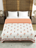 Hand Block Printed 100% Cotton Dohar King Size Reversible (Grey Orange Flower)