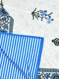 Hand Block Printed 100% Cotton Dohar King Size Reversible (Blue Green Flower)
