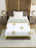 Hand Block Printed Cotton Summer Single Size Reversible Printed Malmal Dohar Green Tol